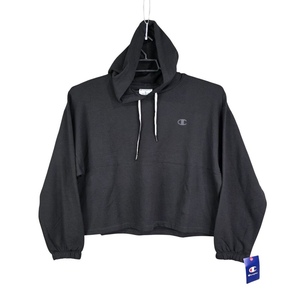 Womens Black Champion Pullover Hoodie Sweatshirt Polyester Blend Drawstring XL